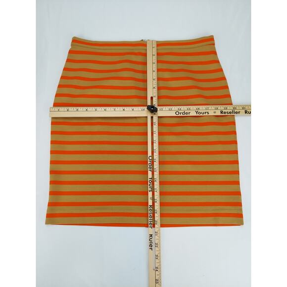 Fossil Women's Boho Preppy Tan Khaki & Orange Striped Pencil Skirt Size Large - Picture 2 of 8